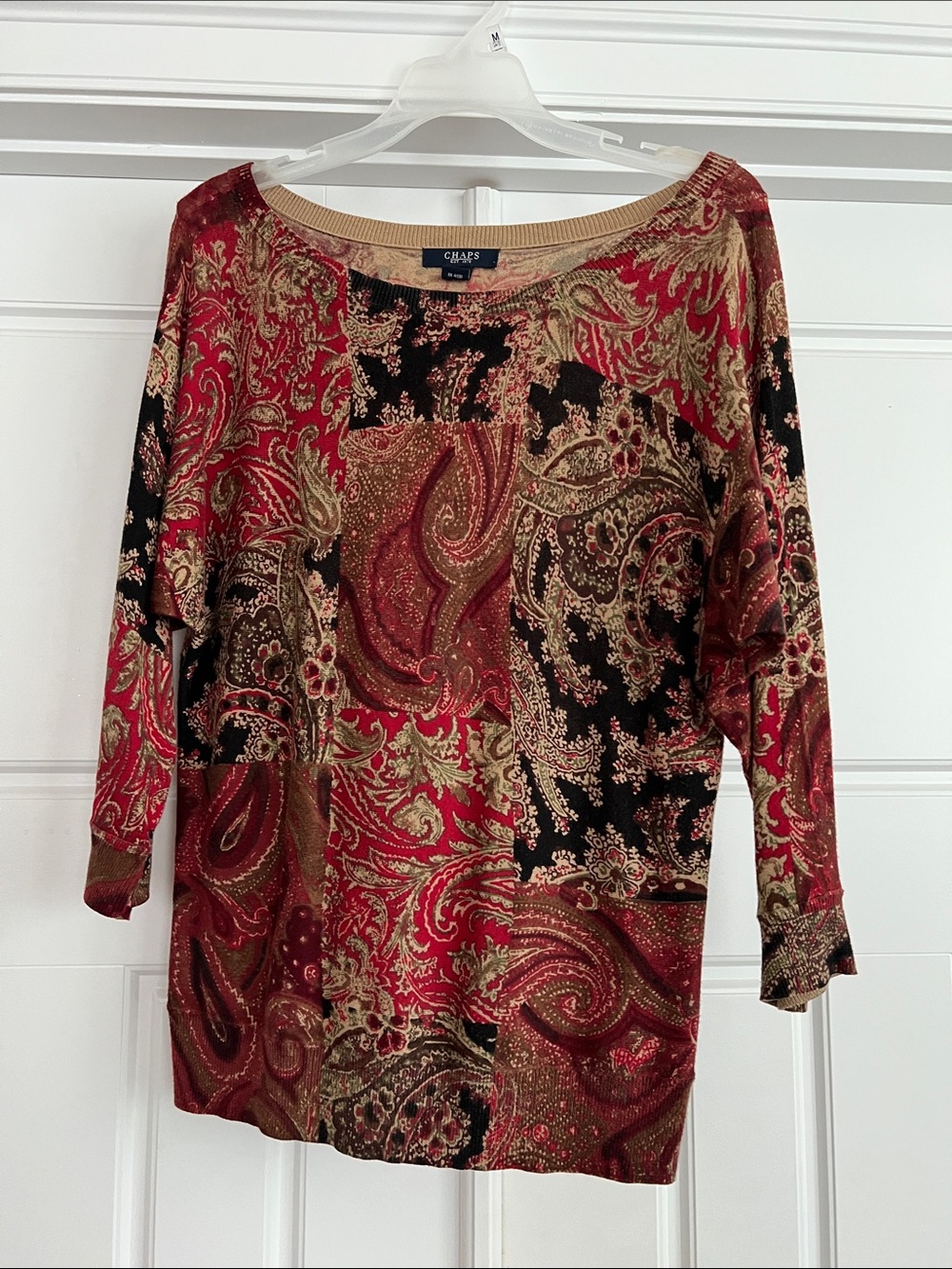 Chaps Red Paisley Patchwork 3/4 quarter Sleeve Top